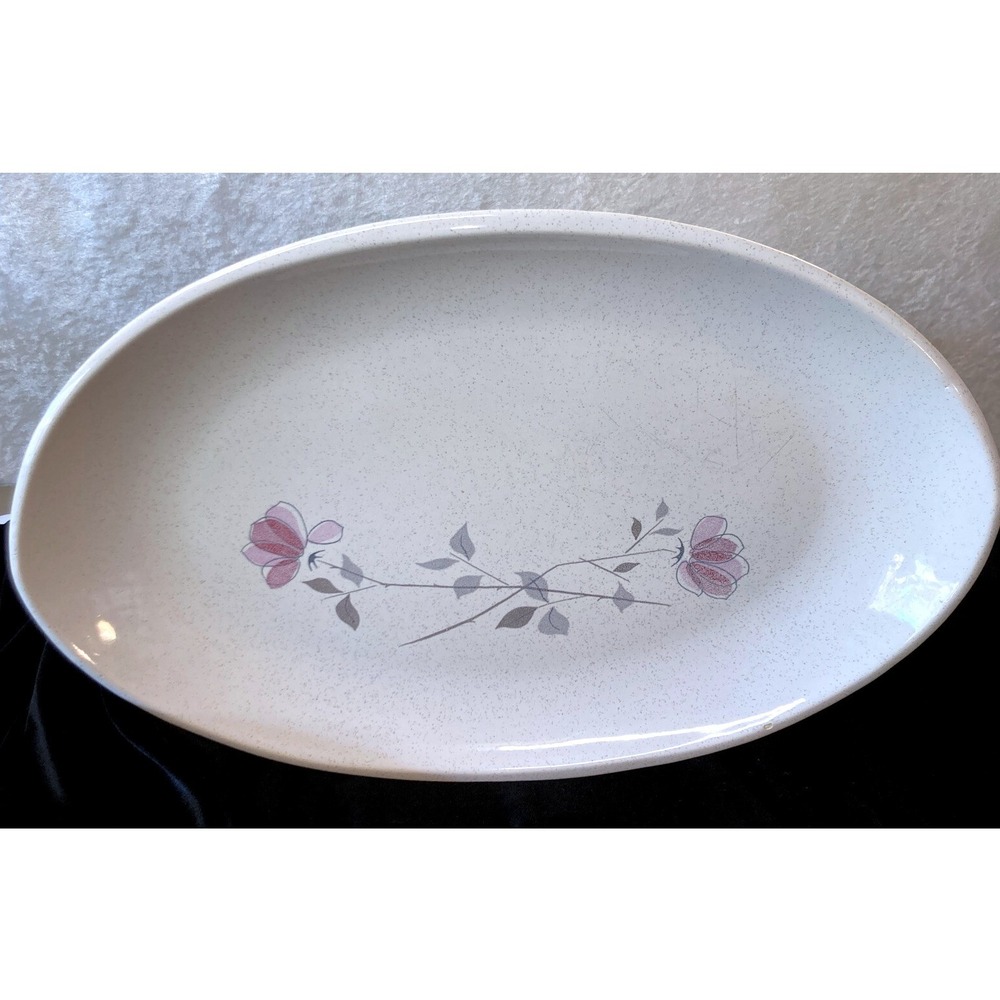 Mid Century Franciscan Earthenware Duet Rose Oval Serving Platter Chip 15.25 in